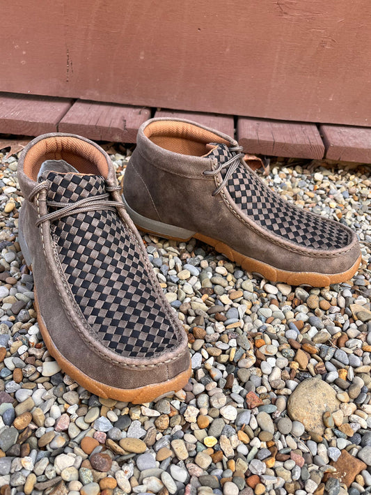 Twisted X Men's 4" Chukka Taupe Grey & Black Basketweave Leather Driving Moc Shoe MDM0097-Painted Cowgirl Western Store