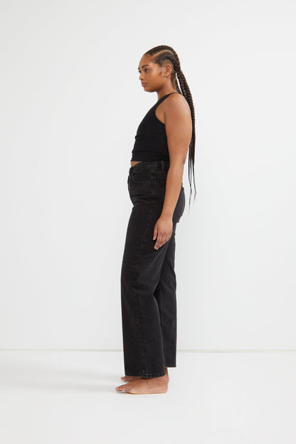 BLACK CROSSFRONT STRAIGHT LEG JEAN