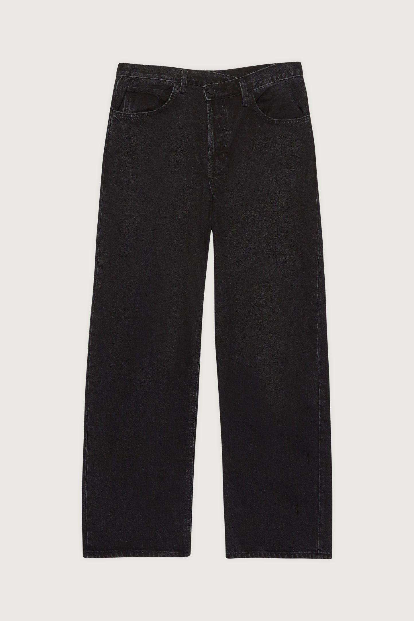 BLACK CROSSFRONT STRAIGHT LEG JEAN