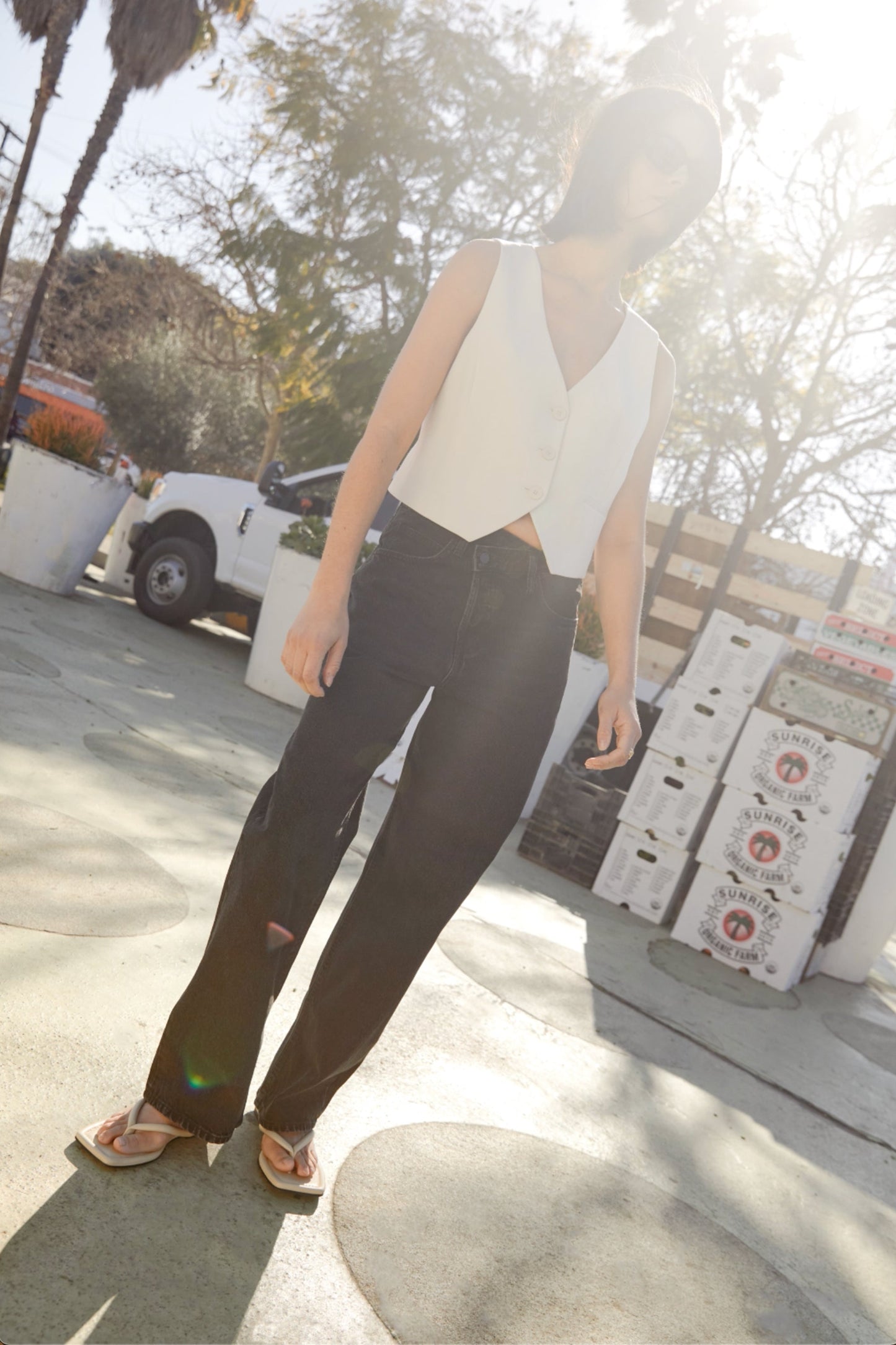 BLACK CROSSFRONT STRAIGHT LEG JEAN