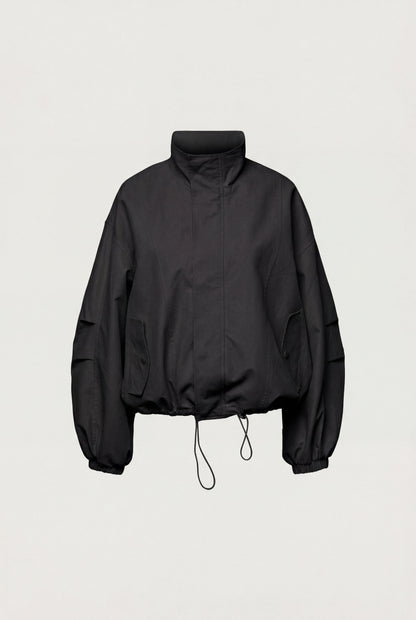 HIGH FUNNEL NECK CROPPED DRAWSTRING JACKET