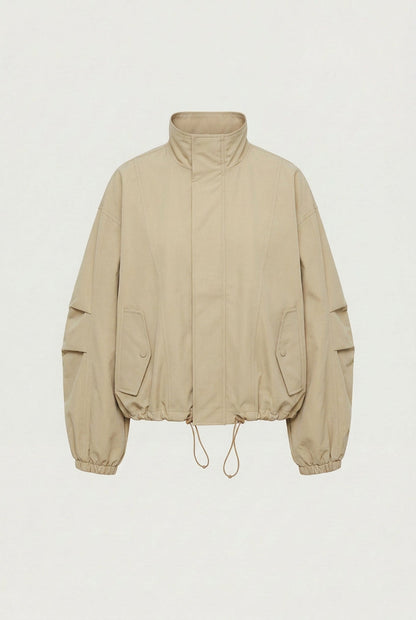 HIGH FUNNEL NECK CROPPED DRAWSTRING JACKET