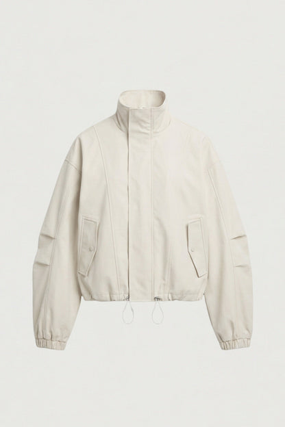 HIGH FUNNEL NECK CROPPED DRAWSTRING JACKET