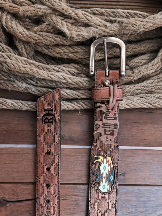 Red Dirt Hat Co. Men’s Genuine w/Southwest Buffalo Inlay Leather Belt 22227BE7-Painted Cowgirl Western Store