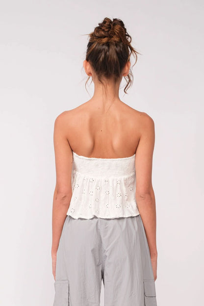 Coastal Babe White Eyelet Strapless Top