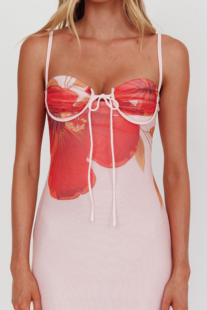 Fortune Bust Tie Maxi Dress Hibiscus Pink