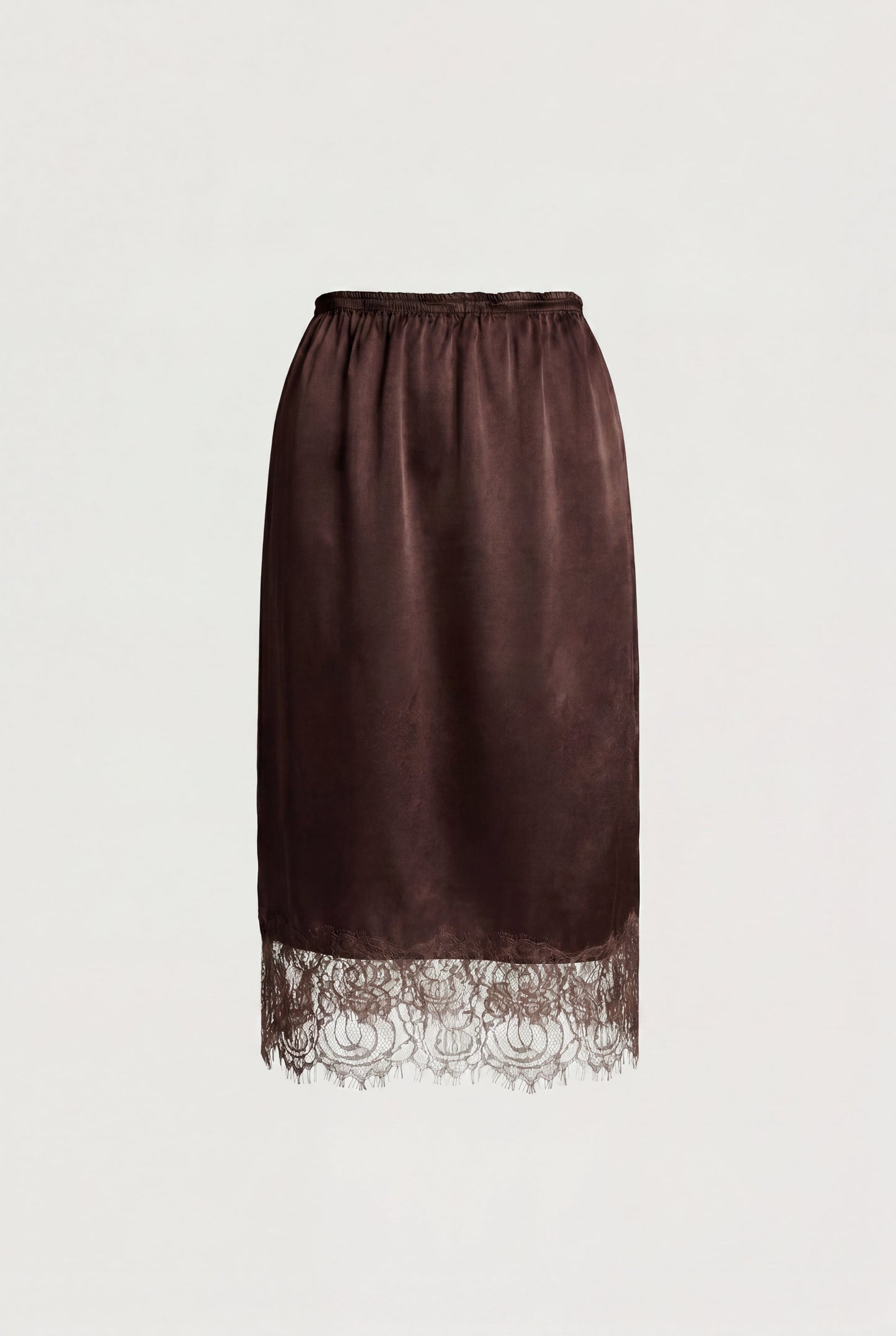 LACE TRIM SILKY MIDI SKIRT