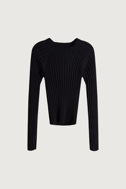 OPEN BACK MOCKNECK SWEATER
