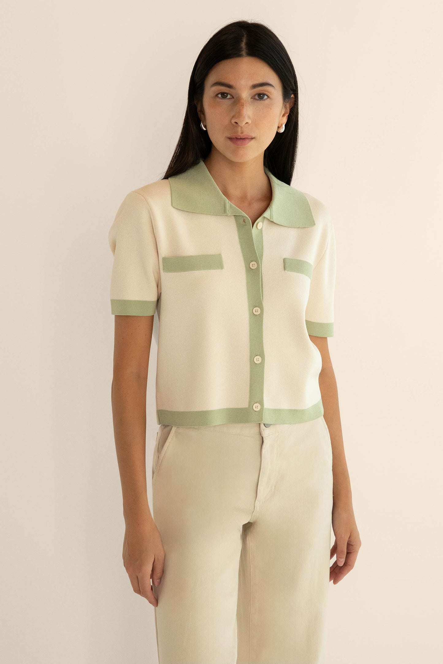CONTRAST TRIM POLO SWEATER