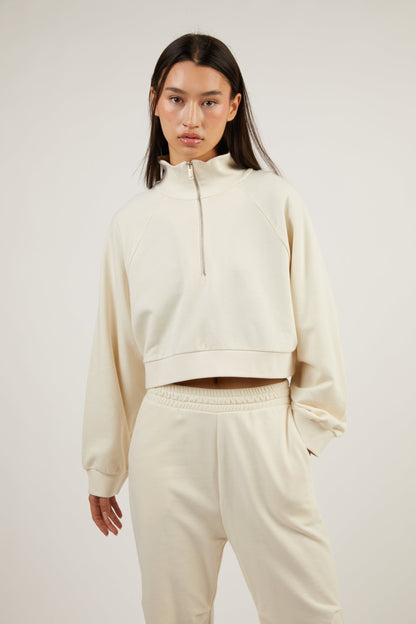 CROPPED QUARTER ZIP SWEATSHIRT