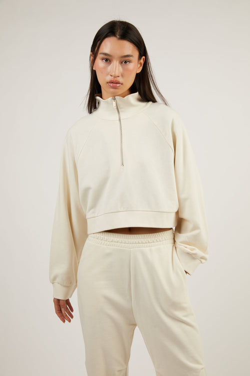 CROPPED QUARTER ZIP SWEATSHIRT