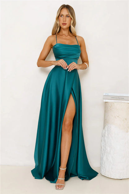Luxurious Allure Satin Maxi Dress Emerald