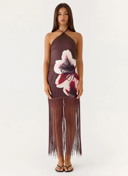 Niahvette Halter Midaxi Dress - Velvet Bloom