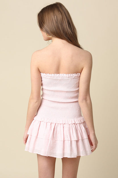 Aimee Light Pink Eyelet Strapless Mini Dress