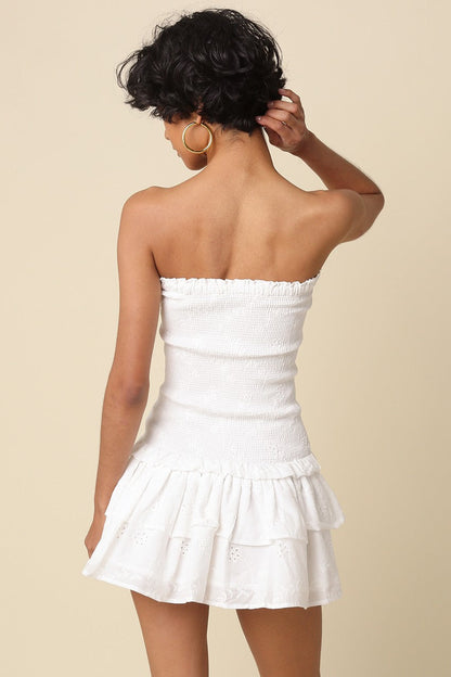 Aimee White Eyelet Strapless Mini Dress