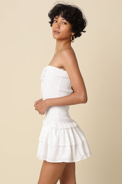Aimee White Eyelet Strapless Mini Dress