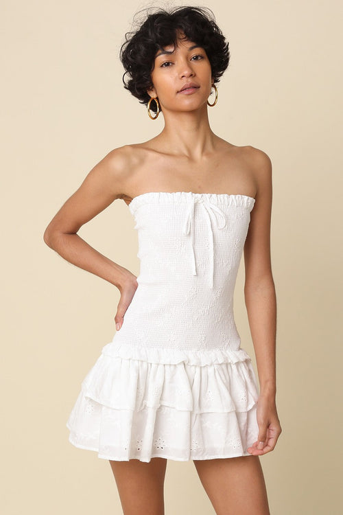 Aimee White Eyelet Strapless Mini Dress