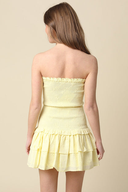 Aimee Yellow Eyelet Strapless Mini Dress