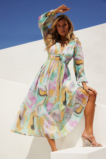 All Cloud Burst Midi Dress - Mint Multi