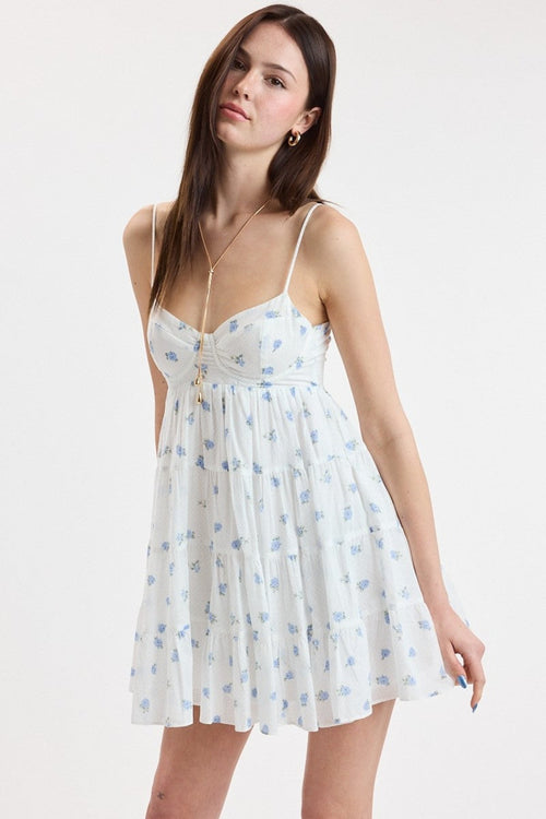Allie Blue Rose Floral Babydoll Mini Dress