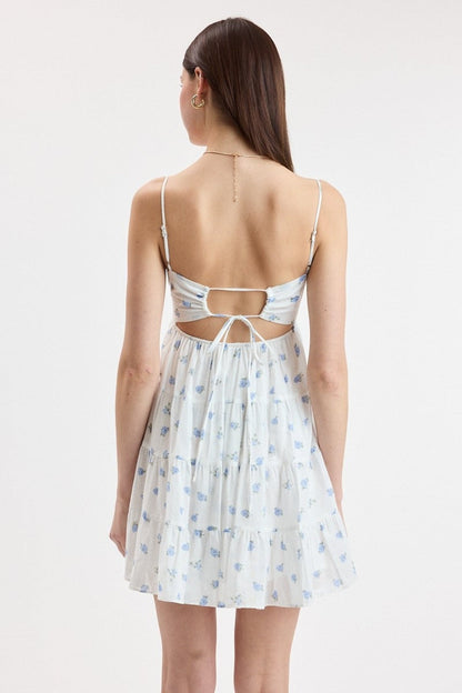 Allie Blue Rose Floral Babydoll Mini Dress