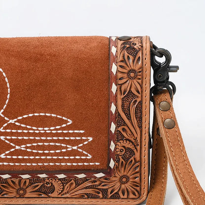 American Darling Tan Genuine Suede & Tooled Leather Organizer Purse ADBG1653