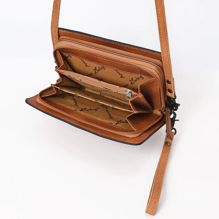 American Darling Tan Genuine Suede & Tooled Leather Organizer Purse ADBG1653