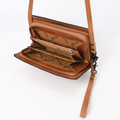 American Darling Tan Genuine Suede & Tooled Leather Organizer Purse ADBG1653