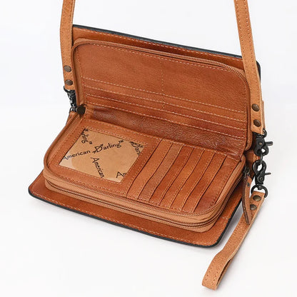 American Darling Tan Genuine Suede & Tooled Leather Organizer Purse ADBG1653