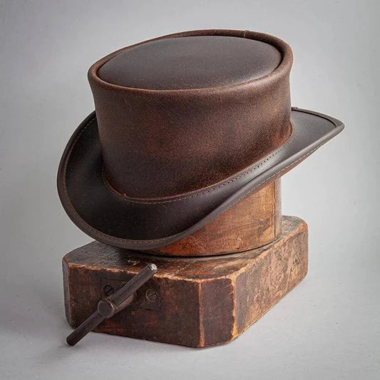 American Hat Makers 'Marlow' Brown Leather Unbanded Top Hat AHMBRMU-Painted Cowgirl Western Store