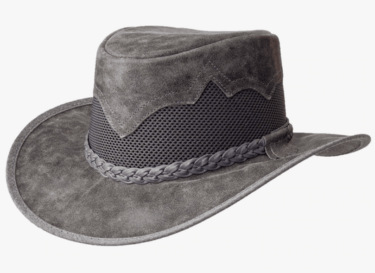 American Hat Makers Sirocco Grey Bomber Featherweight Leather & Mesh Vented Hat