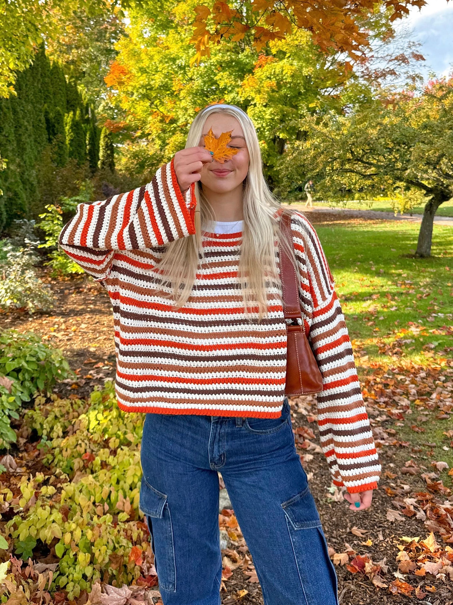 Angie Brick Multi Striped Crochet Sweater