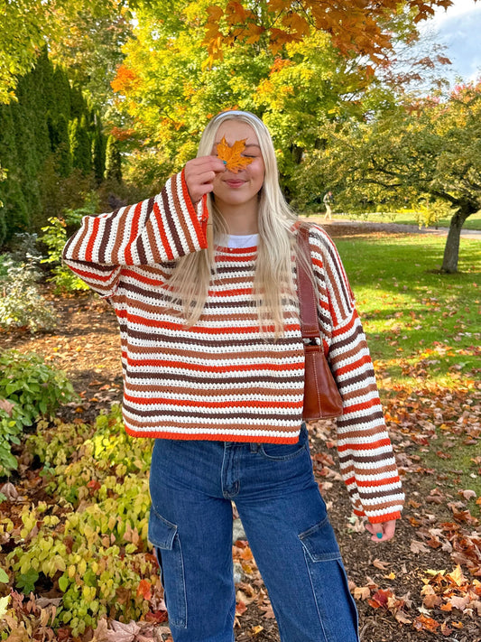 Angie Brick Multi Striped Crochet Sweater