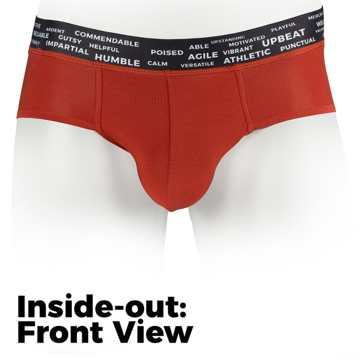Red underwear with a black waistband on a white background