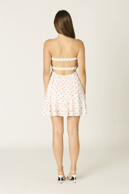 Argie White and Red Polka Dot Strapless Romper