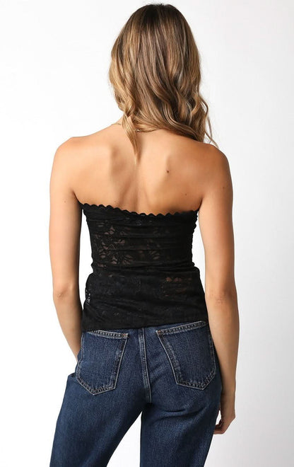 Aria Black Sheer Lace Tube Top