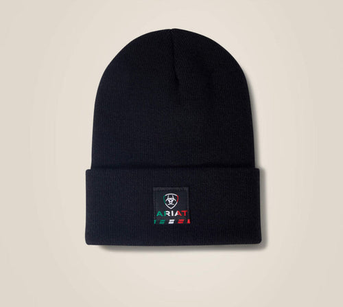 Ariat Men's Black Rebar Mexican Flag Patch Beanie 1004151