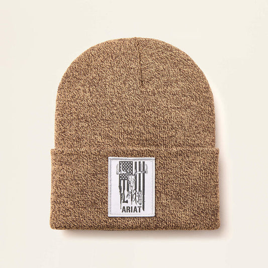 Ariat Men's Brown American Outdoors Patch Beanie Cap 10053434-Painted Cowgirl Western Store