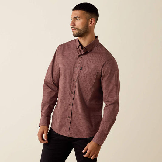 Ariat Men's Magnus Rose Taupe Geo Stripe Modern Fit Button Long Sleeve Western Shirt 10072730