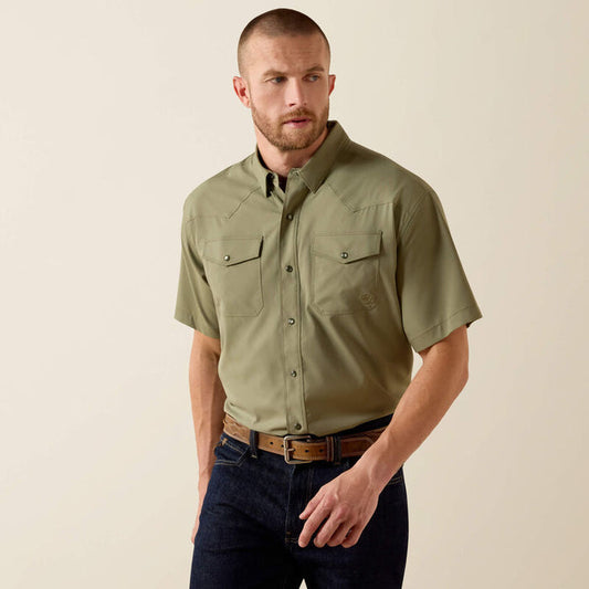Ariat Men's VentTEK Deep Lichen Green Classic Fit Pearl Snap Short Sleeve Western Shirt 10071257