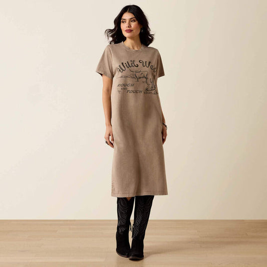 Ariat Women's Bandito Taupe Mineral Wash 'Wild West' Short Sleeve Western Tee Dress 10071652