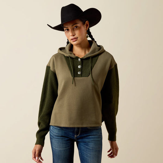 Ariat Women's Bozeman Ivy Green Concho Button Front Sweater Hoodie 10079326