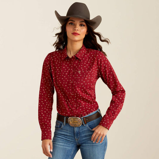 Ariat Women's Kirby Cattle Brand Print Stretch Long Sleeve Western Shirt 10052790-Painted Cowgirl Western Store