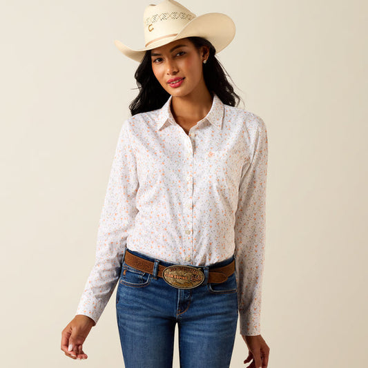 Ariat Women's Kirby Pro White Cornhusk Floral Print Button Long Sleeve Western Shirt 10073505