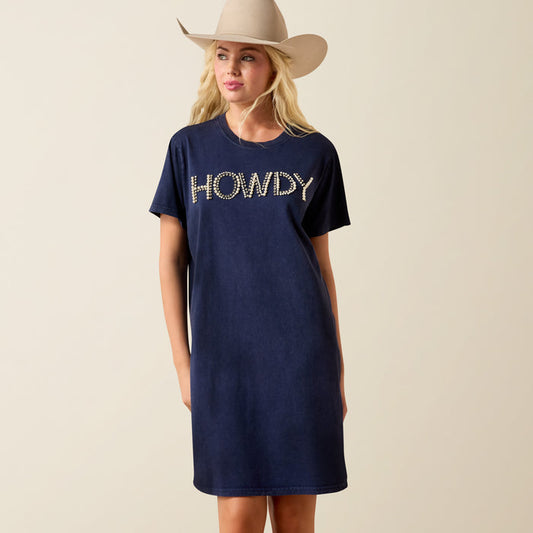 Ariat Women's Navy Eclipse 'Howdy' Pearl & Rhinestone Embellished Short Sleeve Tee Dress 10073543