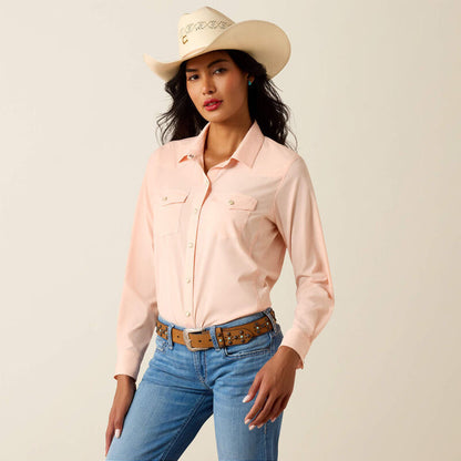 Ariat Women's VentTEK Solid Peach Pearl Snap Long Sleeve Western Shirt 10075359