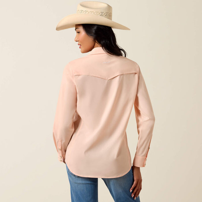 Ariat Women's VentTEK Solid Peach Pearl Snap Long Sleeve Western Shirt 10075359