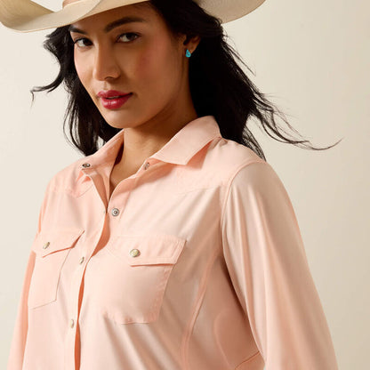 Ariat Women's VentTEK Solid Peach Pearl Snap Long Sleeve Western Shirt 10075359