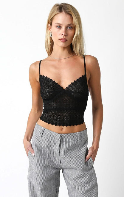 Ashtin Black Sheer Lace Crop Top