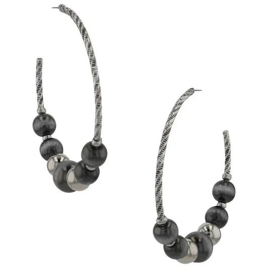 Attitude by Montana Silversmiths Midnight Flight Beaded Silver Plated Hoop Earrings AER6044